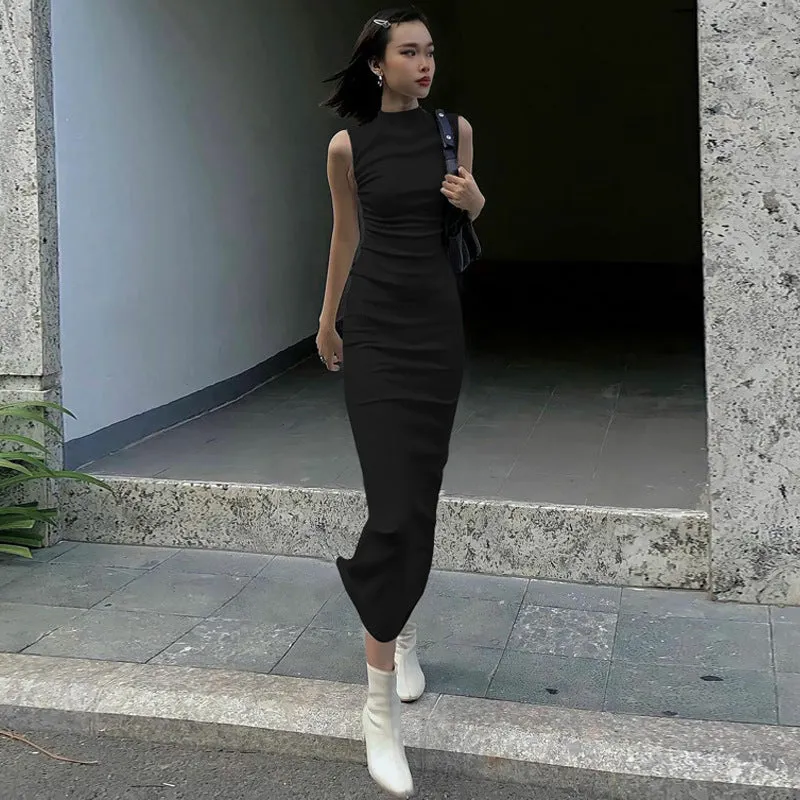 Simple Slim Round Neck Sleeveless Solid Color Mermaid Dress Wholesale Dresses