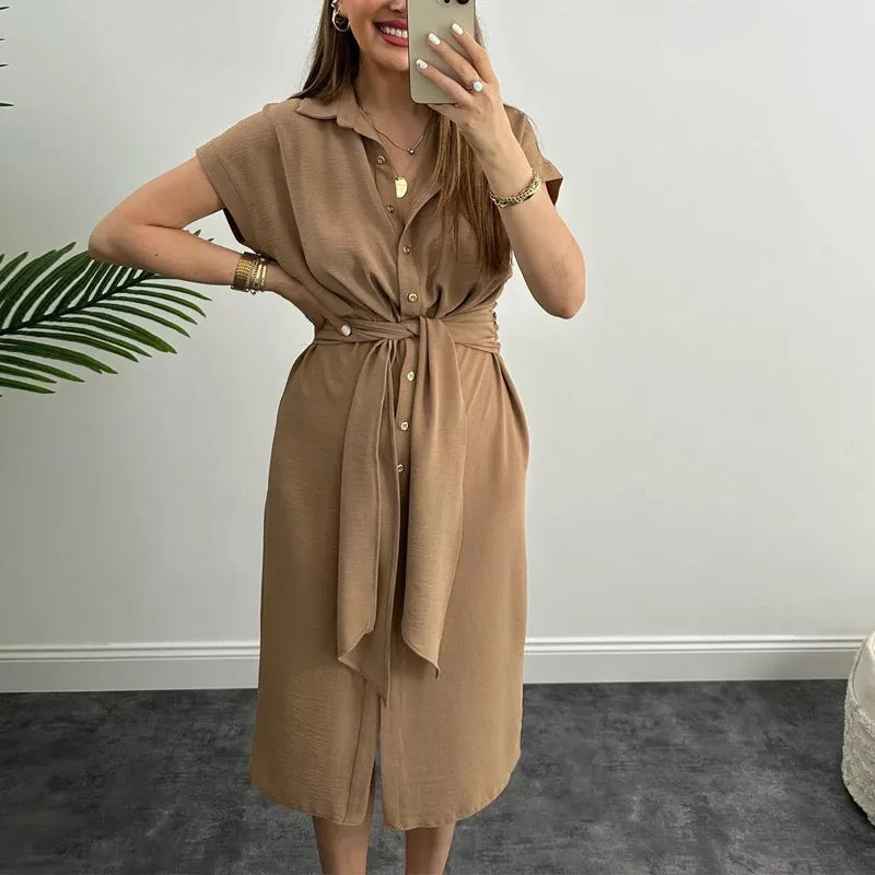 Single Breasted Waist Shirt Dresses for Women Wholesale Womens Clothing N3823120800045