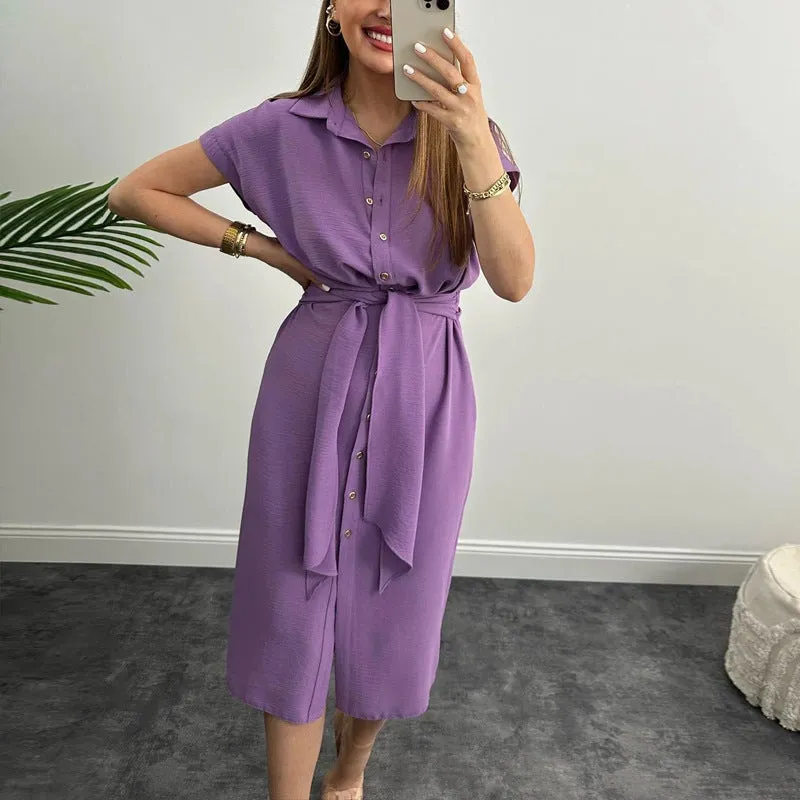 Single Breasted Waist Shirt Dresses for Women Wholesale Womens Clothing N3823120800045