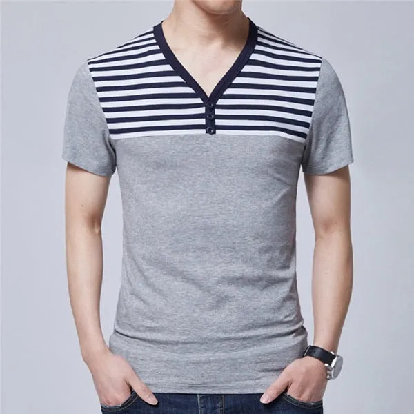 Summer Men Business Casual Breathable White Striped Short Sleeve