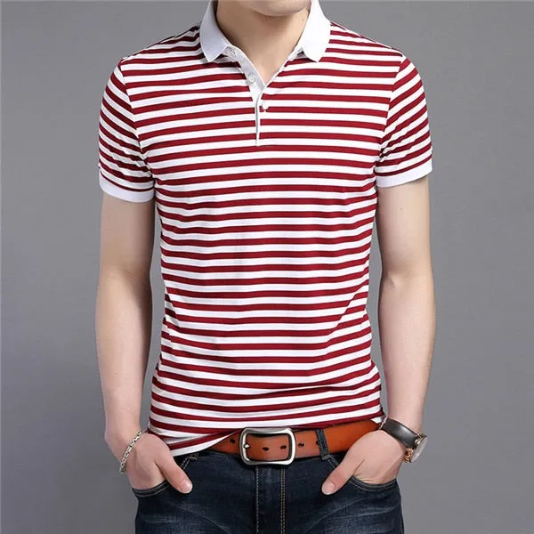 Summer Men Business Casual Breathable White Striped Short Sleeve