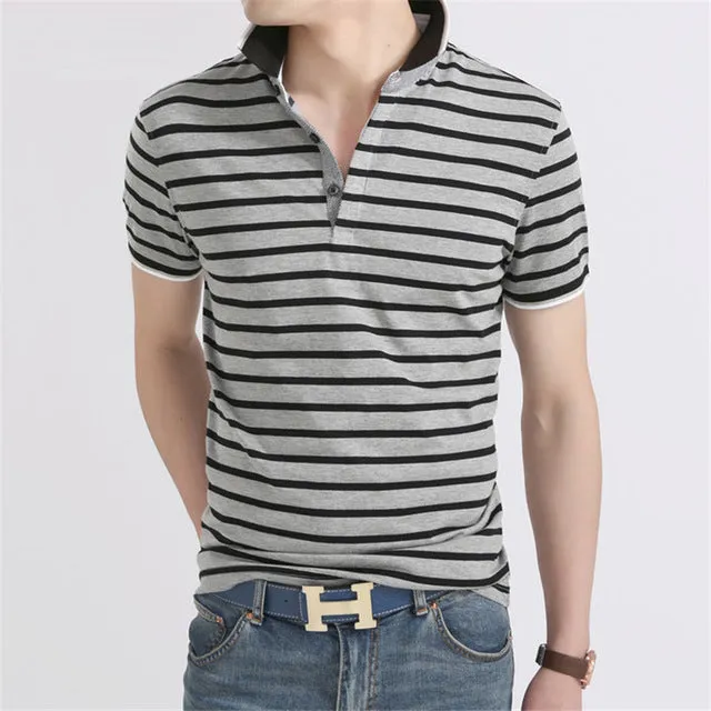 Summer Men Business Casual Breathable White Striped Short Sleeve