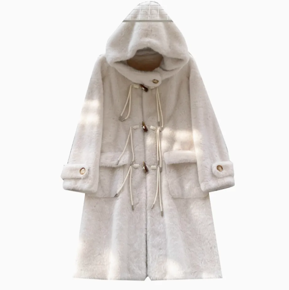 Thermal Cow-horn Button Hooded Coat