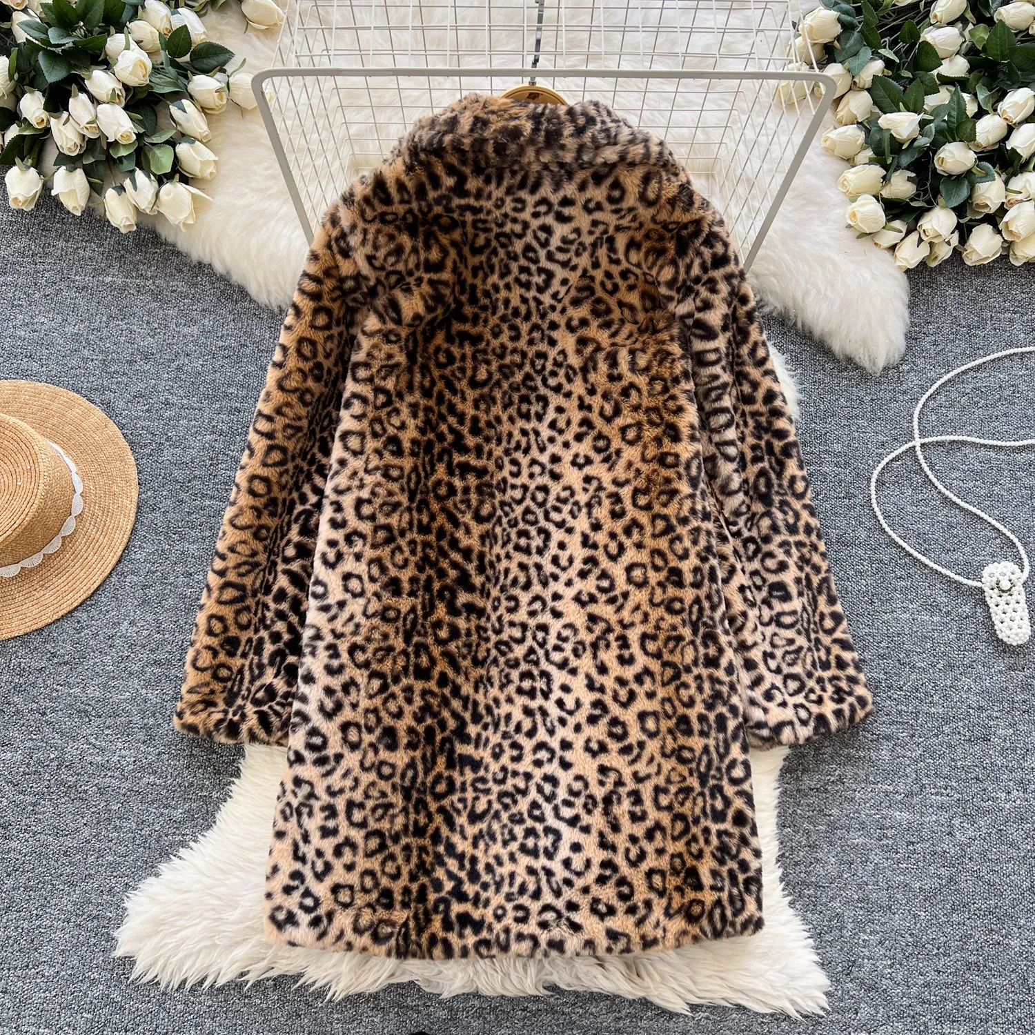 Thermal Leopard Printed Furry Coat