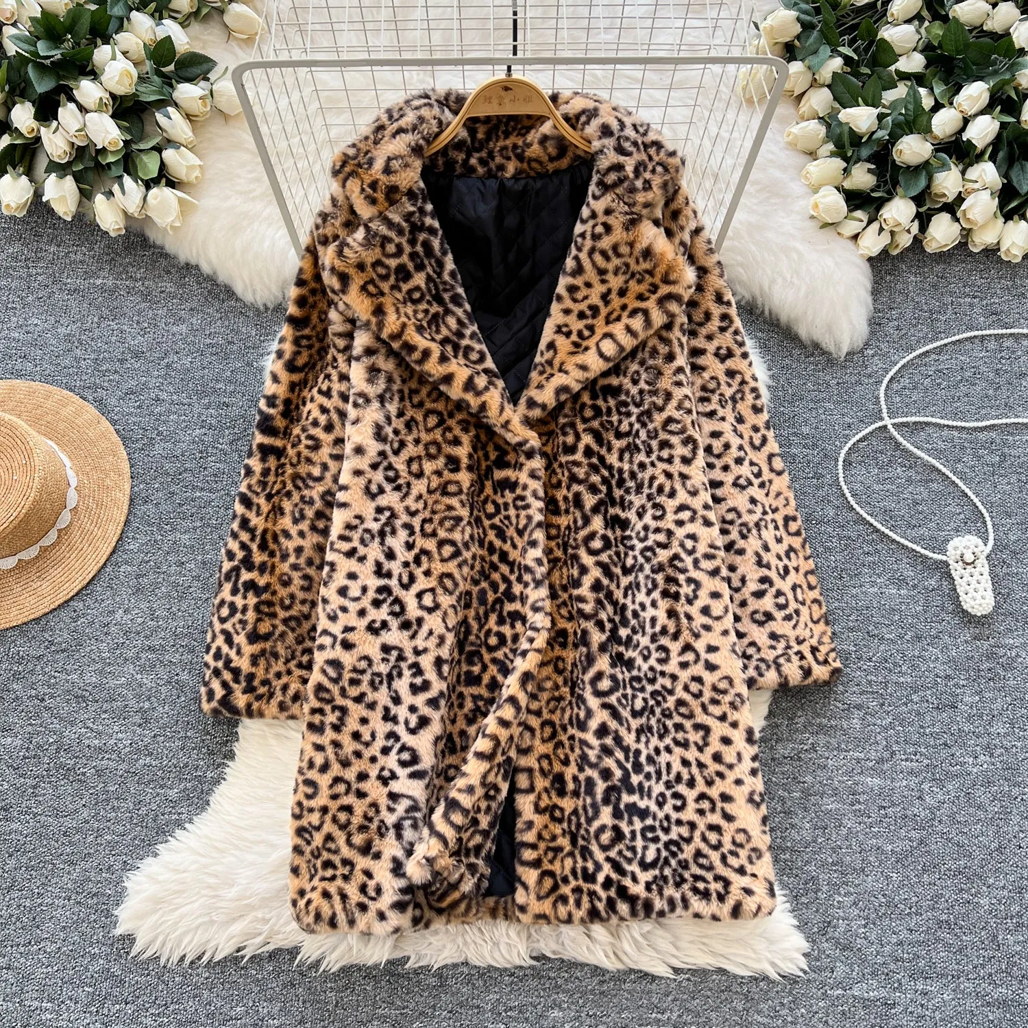 Thermal Leopard Printed Furry Coat