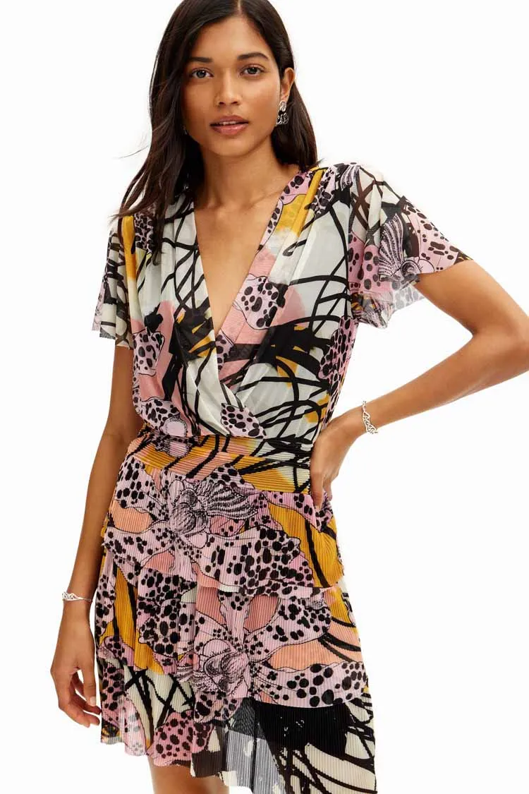 Tulle Orchid Printed SS Wrap Dress