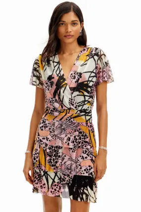 Tulle Orchid Printed SS Wrap Dress