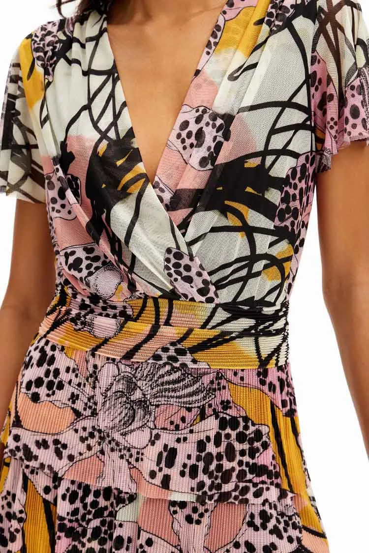 Tulle Orchid Printed SS Wrap Dress