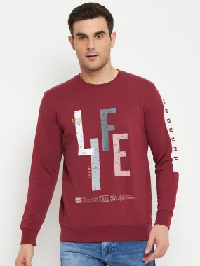 Typography Printed Pink Full Sleeves Round Neck Regular Fit Casual Sweatshirt for Men