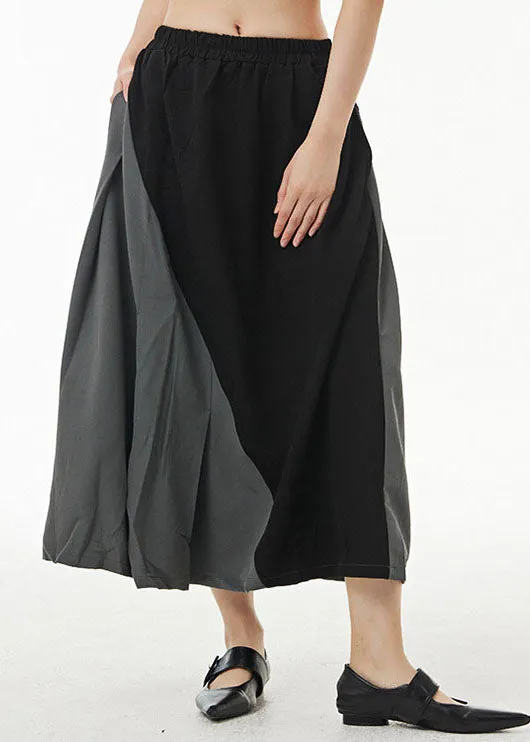 Unique Black Wrinkled Pockets Patchwork Cotton Skirts Summer LY1220