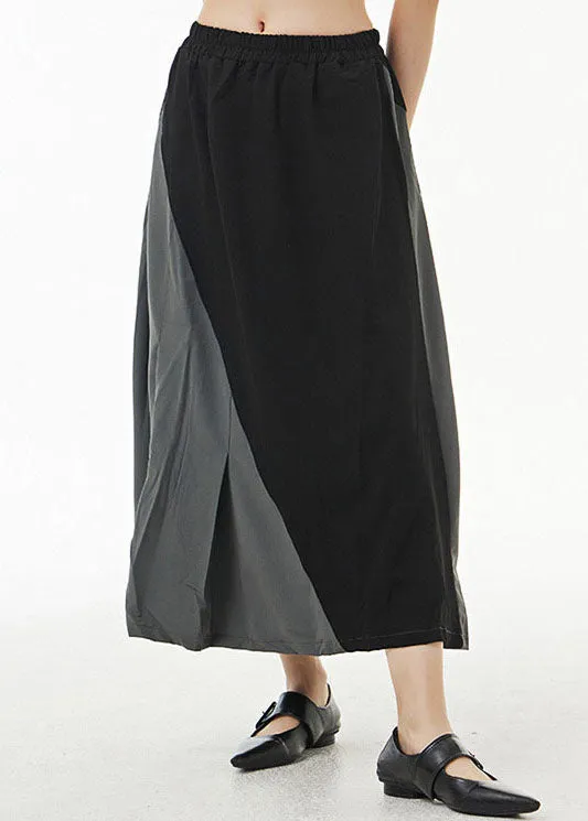 Unique Black Wrinkled Pockets Patchwork Cotton Skirts Summer LY1220