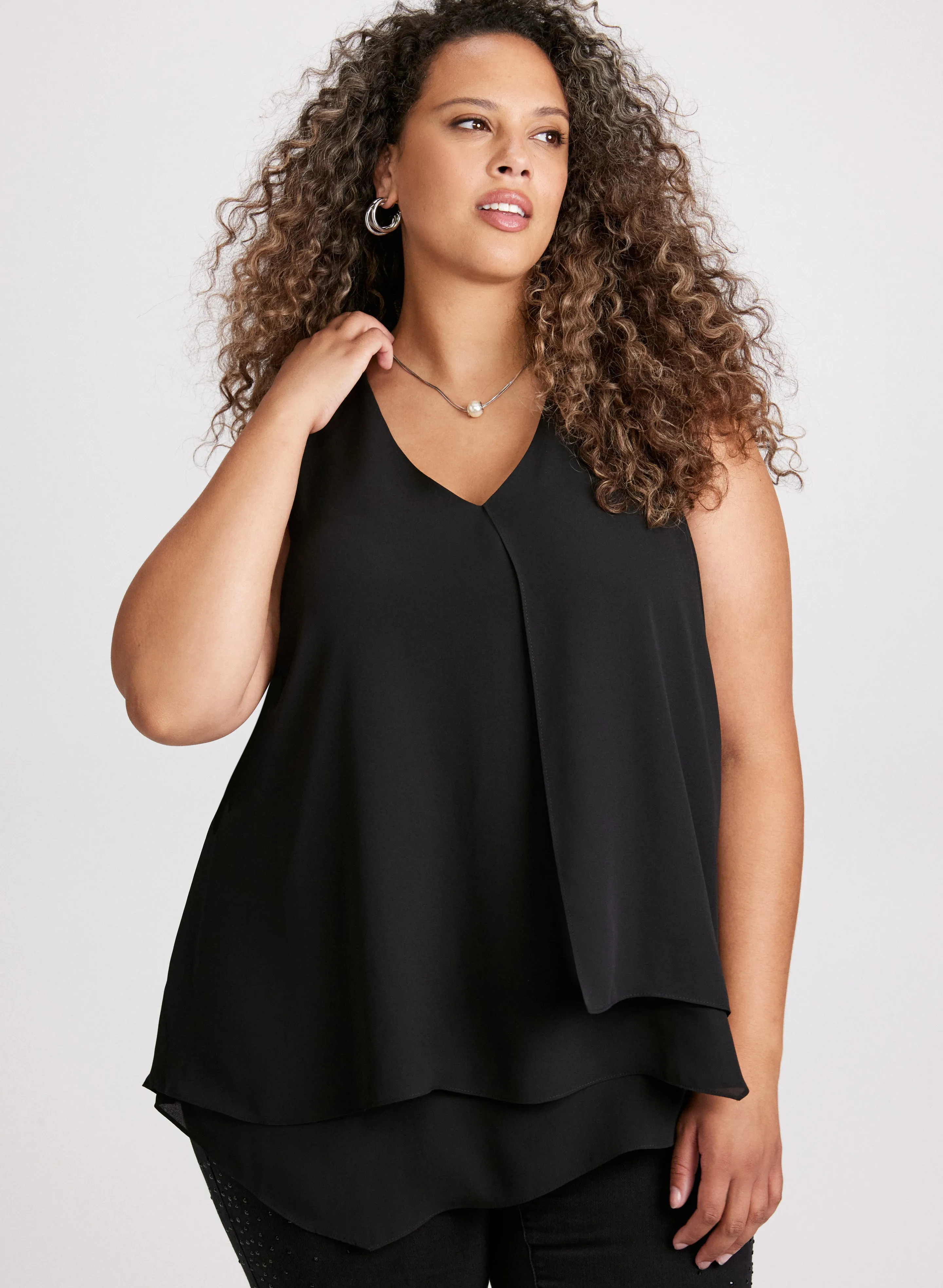 V-Neck Sleeveless Layered Blouse