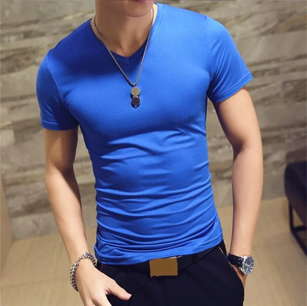 V neck T Shirt Fashion Fitness Casual For Male