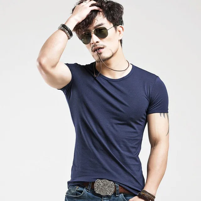 V neck T Shirt Fashion Fitness Casual For Male