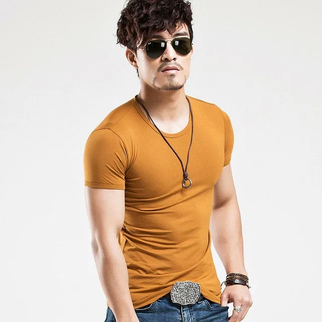 V neck T Shirt Fashion Fitness Casual For Male