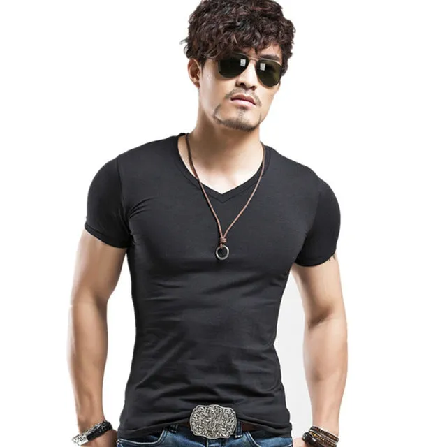 V neck T Shirt Fashion Fitness Casual For Male