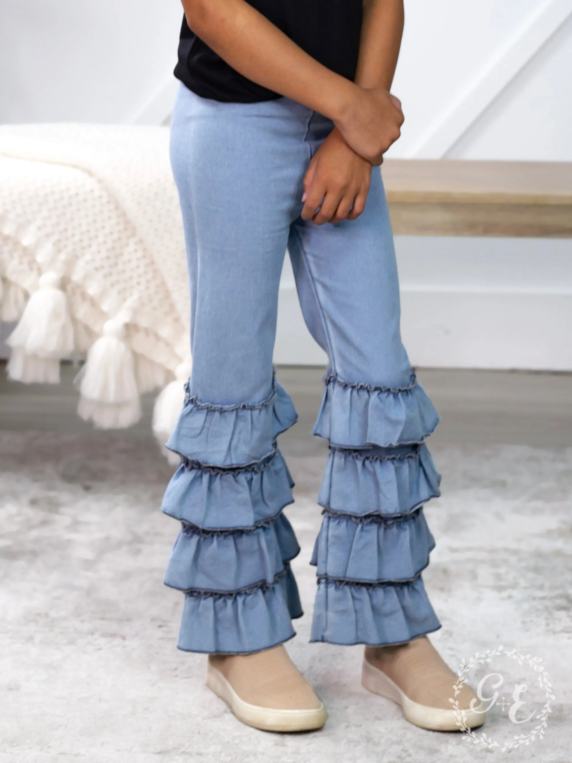 Western Cutie Layered Flare Pants, Denim