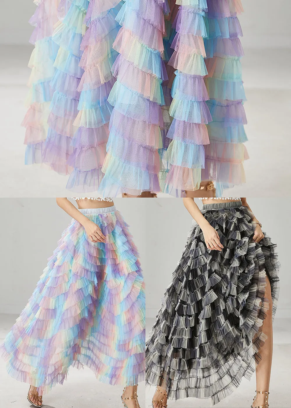 Women Rainbow Exra Large Hem Tulle Skirts Summer YU1031