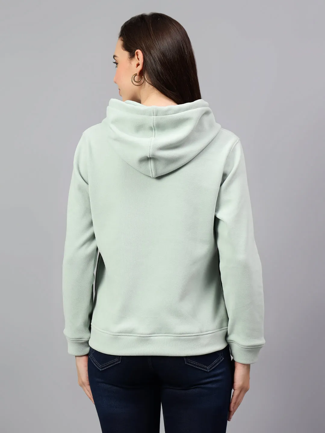 Women's Aqua Blue Printed Hoody Neck Sweatshirt