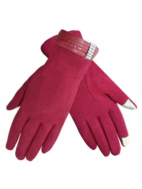 Womens Cotton Texting Gloves With Houndstooth Trim