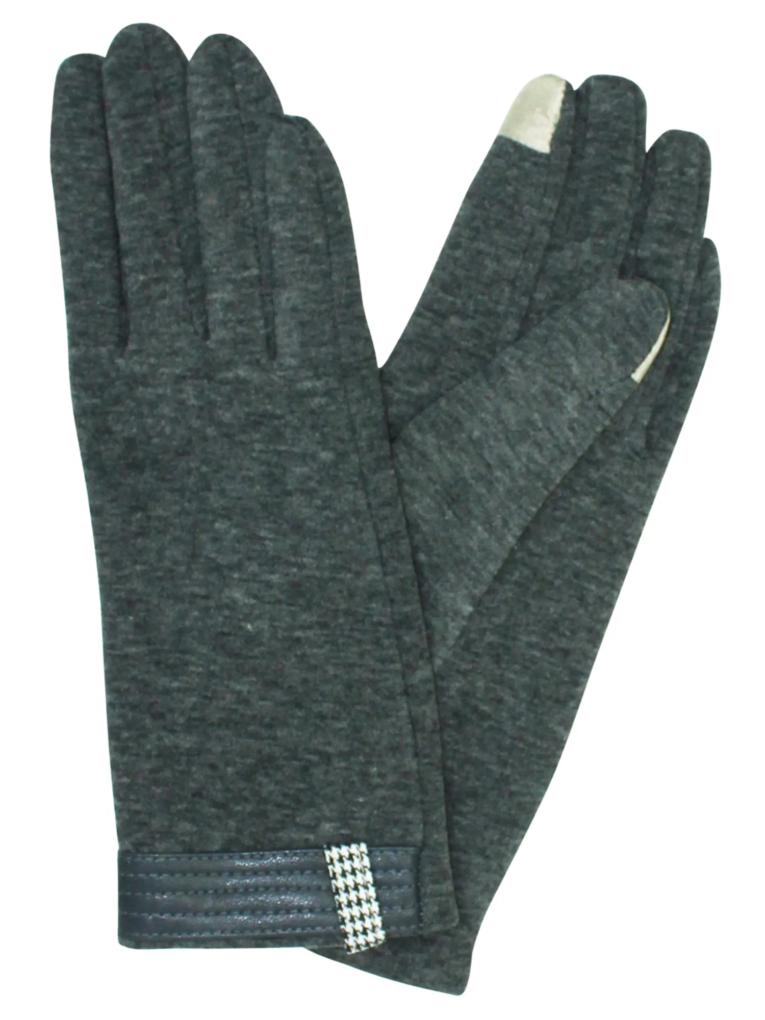 Womens Cotton Texting Gloves With Houndstooth Trim