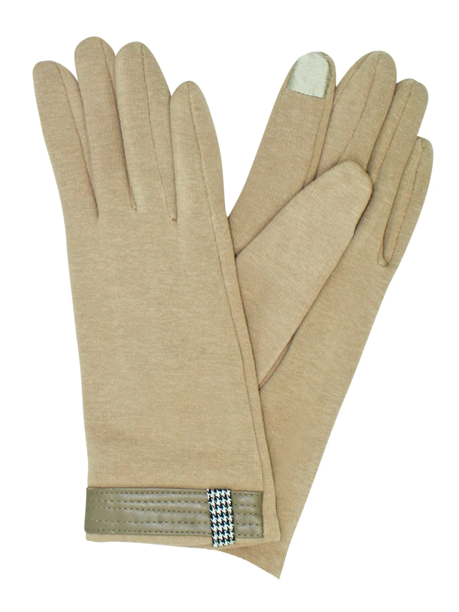 Womens Cotton Texting Gloves With Houndstooth Trim