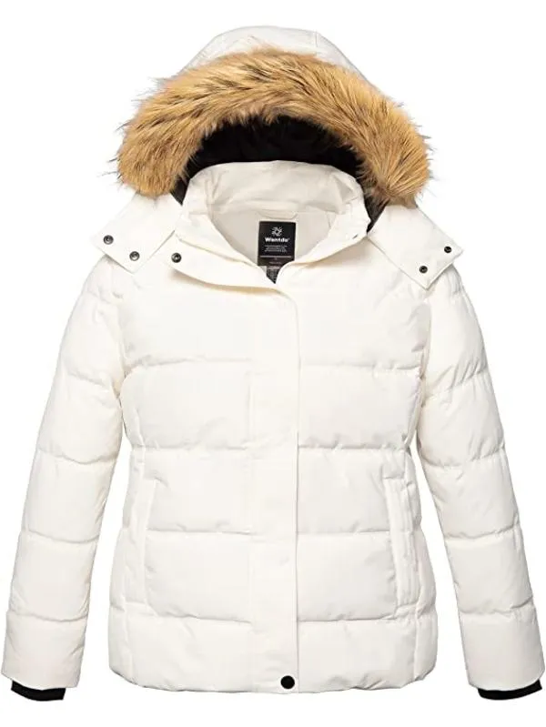 Women's Plus Size Winter Coat Quilted Puffer Jacket with Removable Hood Recycled Polyester