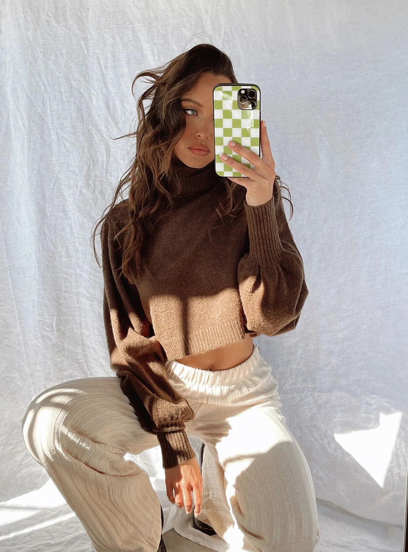 Zahara Cropped Turtleneck Jumper Brown