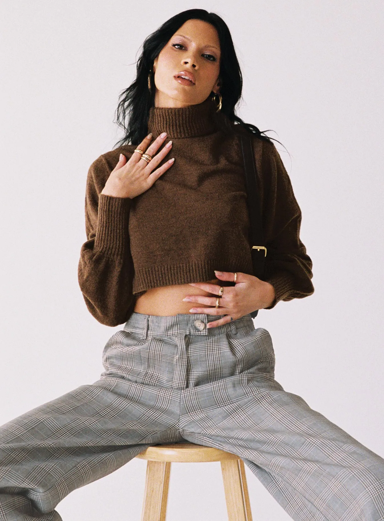 Zahara Cropped Turtleneck Jumper Brown